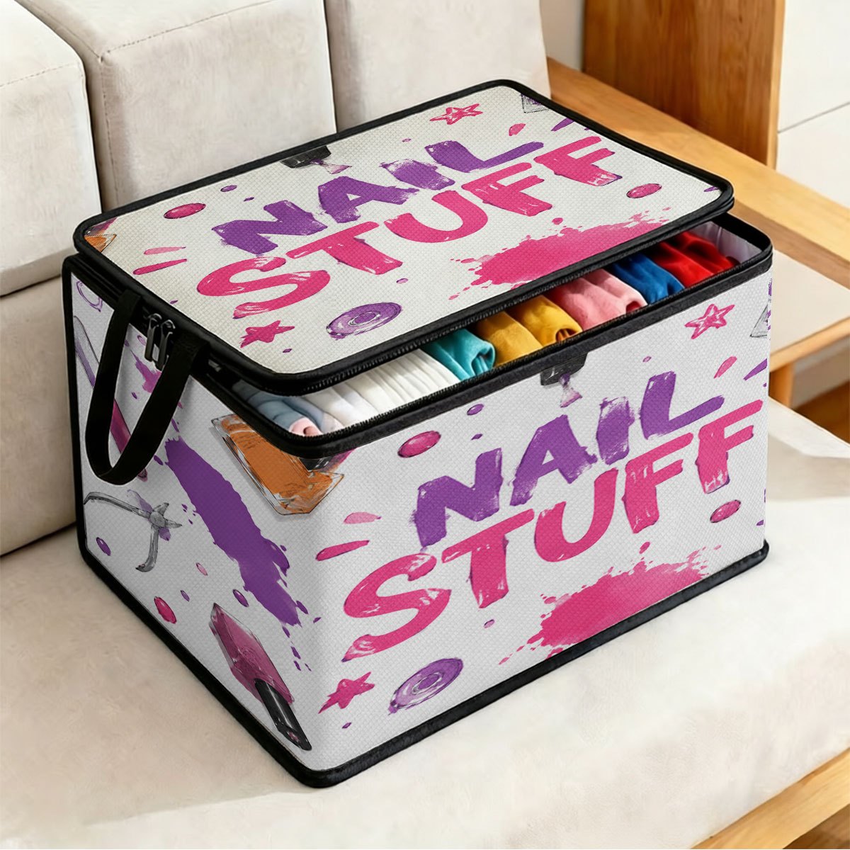 TEMU 1pc Large Capacity Storage Box, With Nail Art Tool Graffiti Design, Sturdy Zipper Durable, Easy Portable Foldable, Suitable For Room Storage,