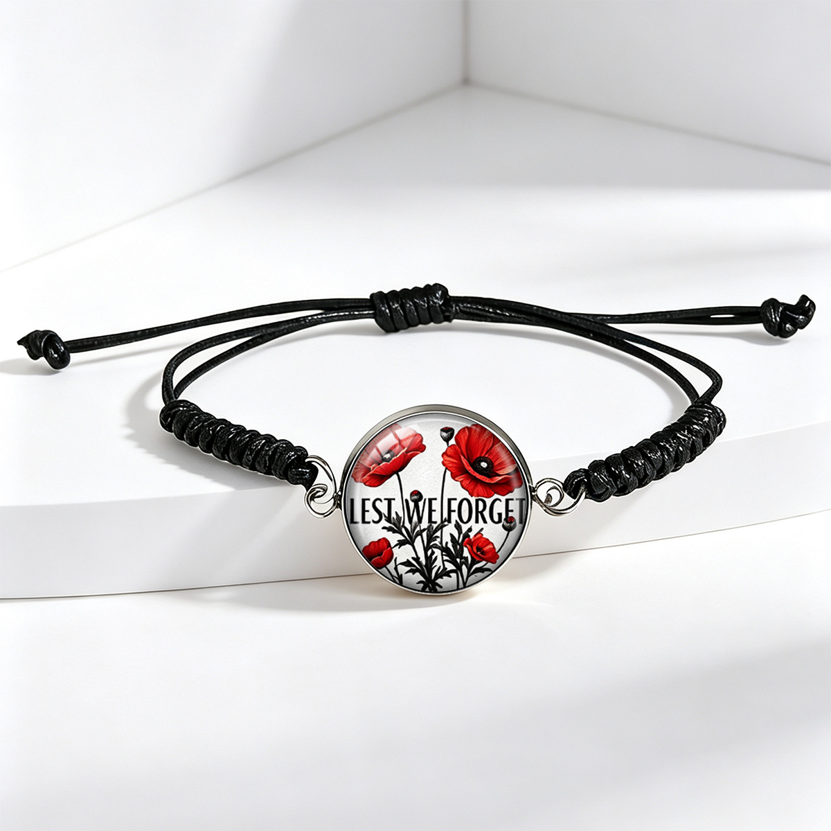 Unisex Red Poppy Floral Adjustable Bracelet
