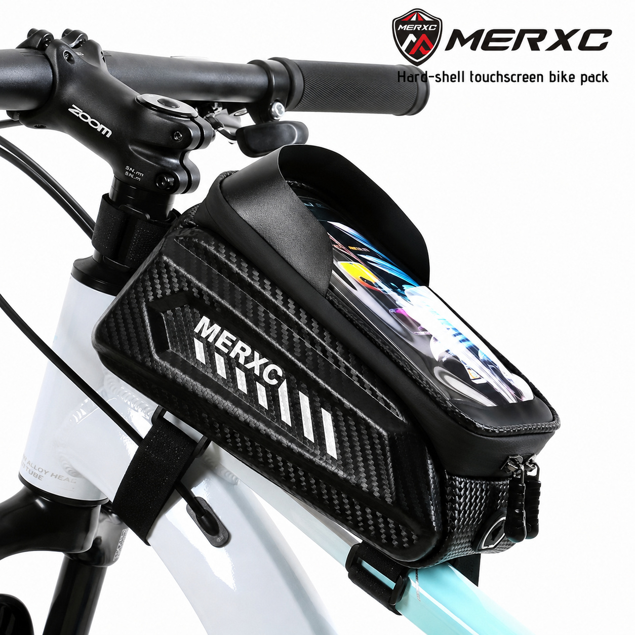 TEMU Large Capacity Bicycle Frame Bag & Phone Holder With Tpu Screen Compatible For Smartphones/tablets, Adjustable Strap, Frame Mount For Gear