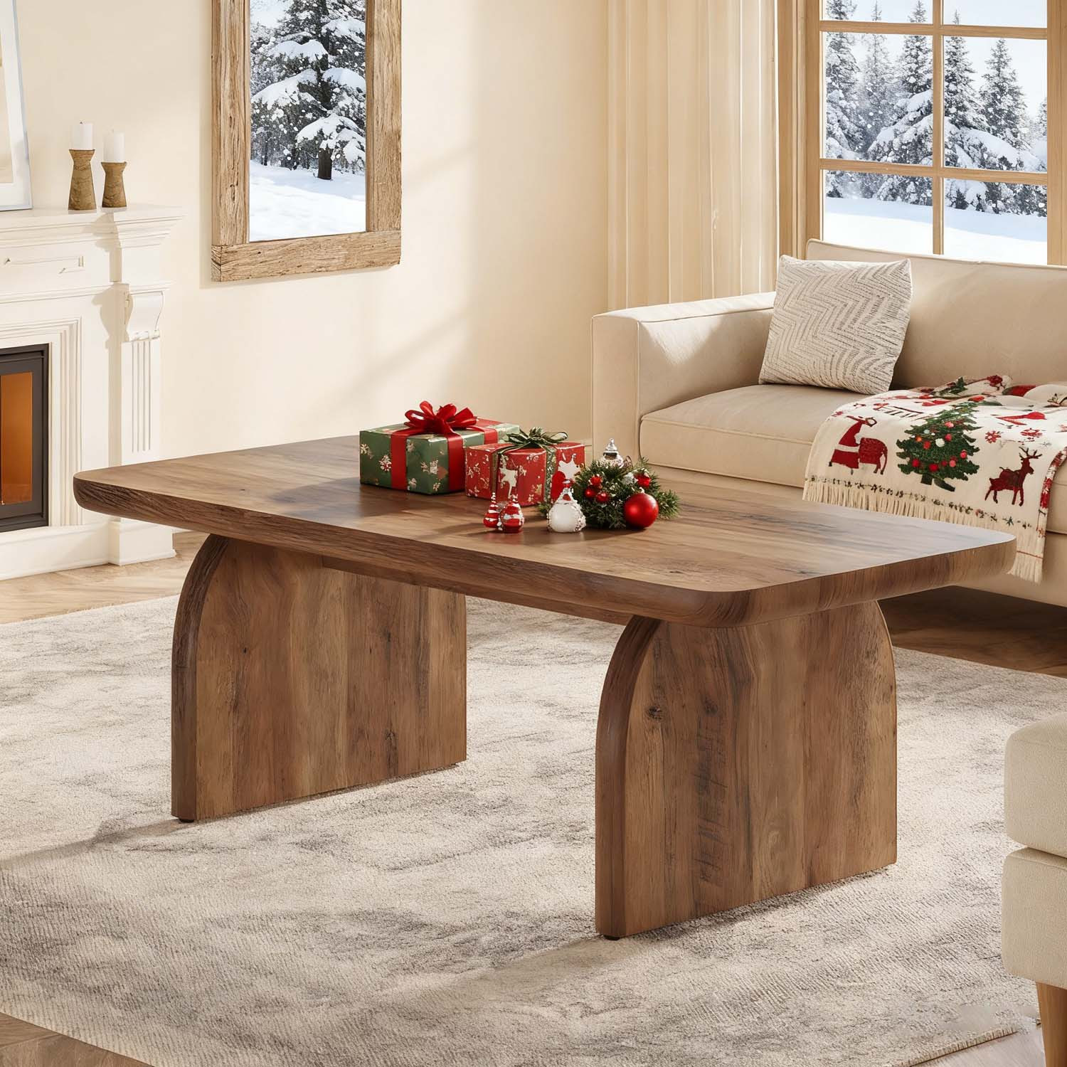 47-inch Coffee Table - Rustic Brown Wood Low-profile Rectangle Table Suitable For Living Room, Retro Center Table With Sturdy Base & Rounded Corners, Easy Assembly For