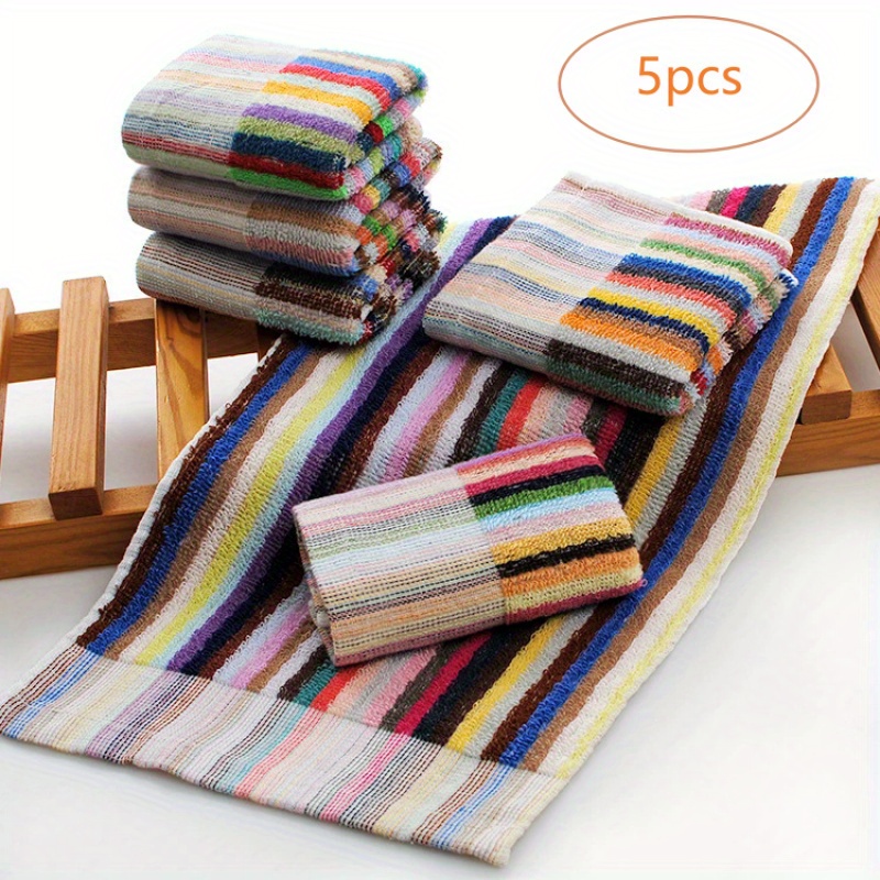 5pcs 100% Cotton Rag Small Color Stripes Towel Small Strip Rag Kitchen Napkin Household Cleaning Towel Scouring Pad Dish Towel, Random Colors