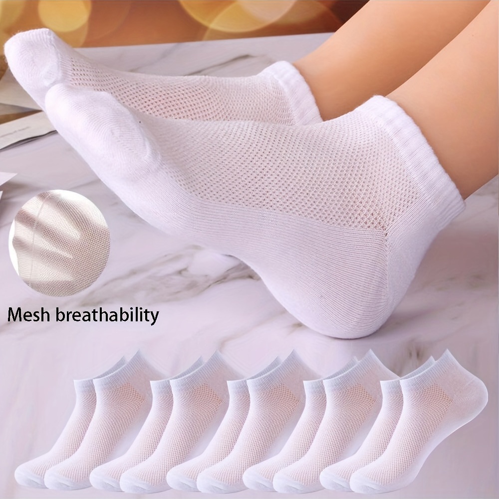 5 Pairs Women's Sports Socks - Lightweight Moisture-wicking Elastic Ribbed Cuff, Solid Color Versatile Socks For Casual & Formal Wear, Breathable Material