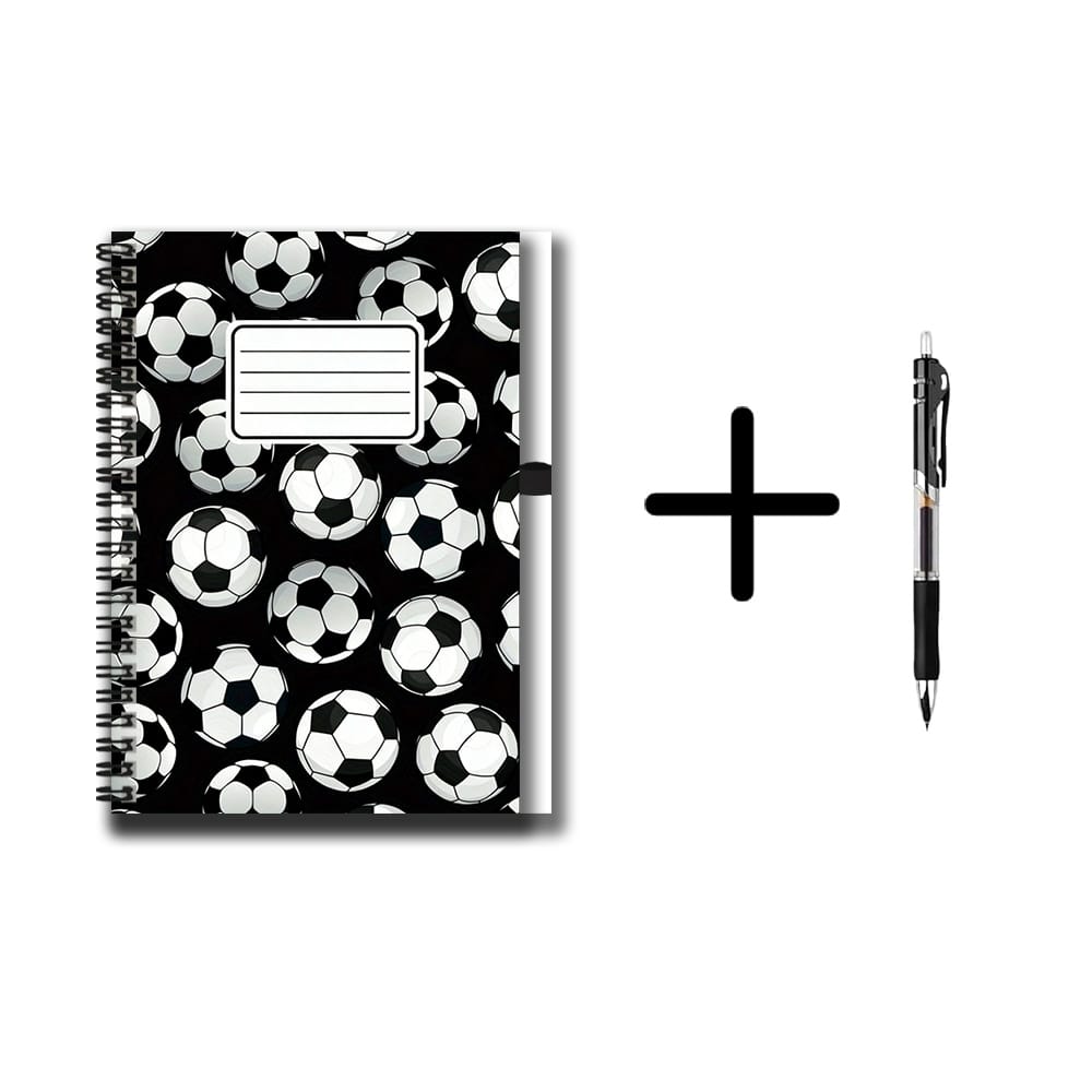TEMU A Set Of Football-themed Fashion Spiral Coil Notebooks With Pens, 100 Pages Large Capacity, And White Football Pattern Cover Is Super . Suitable