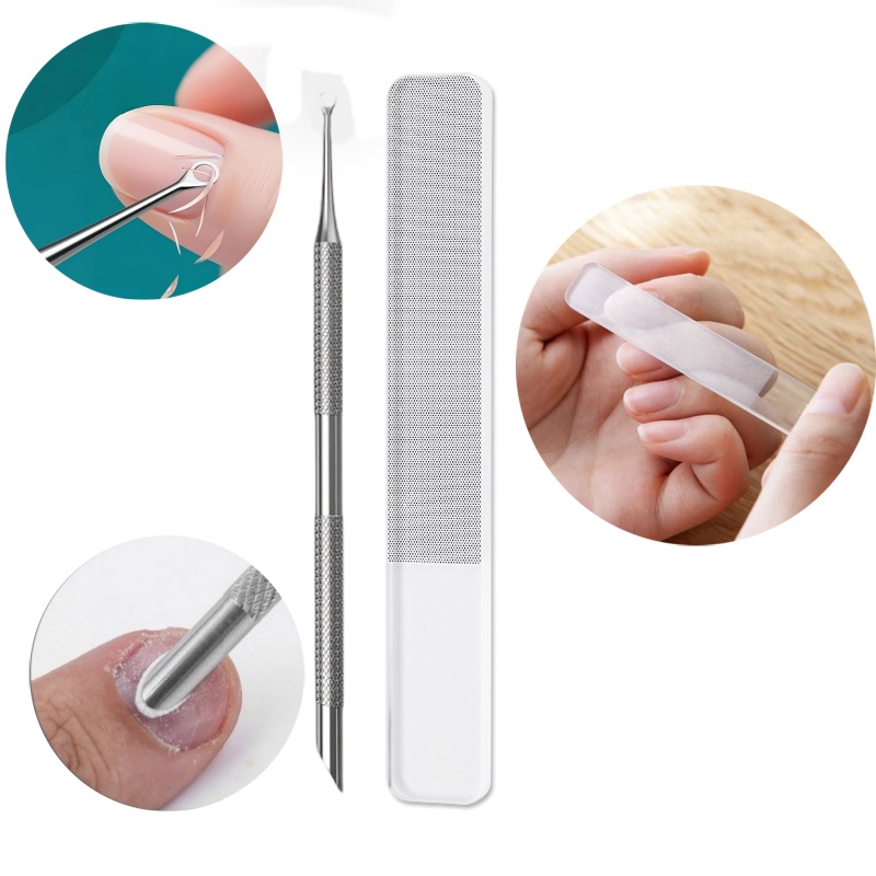 Image of 2pcs Set Multi-functional Nail Tool Kit Professional Cuticle Trimmer With Nail File Suitable For Hand/foot Care, Salon And Home Use, Travel Essential, For Holiday Gifts