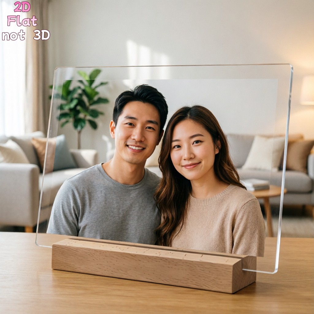 TEMU 2d Flat - [2d Flat] 2d Custom Acrylic Photo Frame - 2d Flat Family Photo, Suitable For Family/ //lovers/, Wooden Base, Ideal Gift, Halloween,