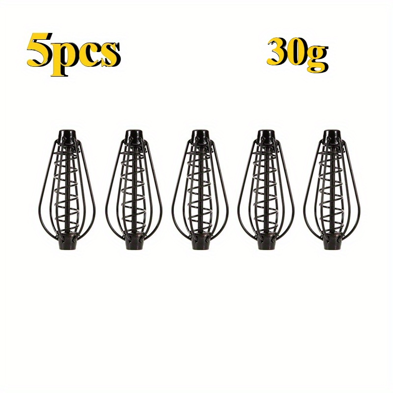 Image of 5pcs European Bait Feeder - , Efficient Fish Attracting & Feeding Tool With Electroplated Copper Spring, Iron Construction, 15g-30g Weight, Essential Fishing Tackle