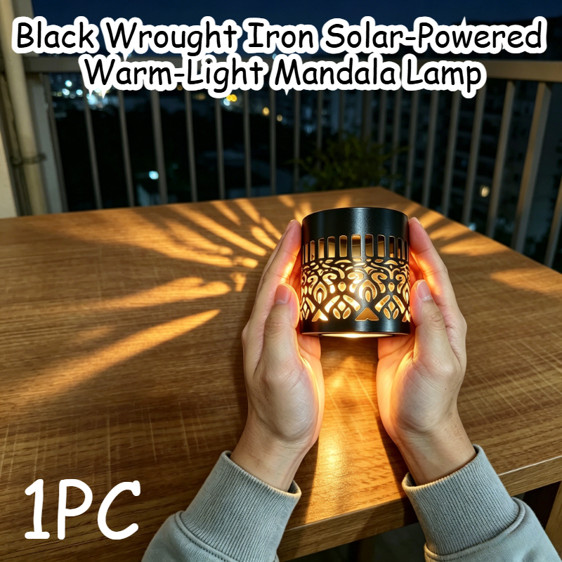 TEMU 1 pz - Luce solare LED da esterno con design a in ferro, faretto a mandala, proiettore, luce da parete, luce decorativa per le feste, traforata,