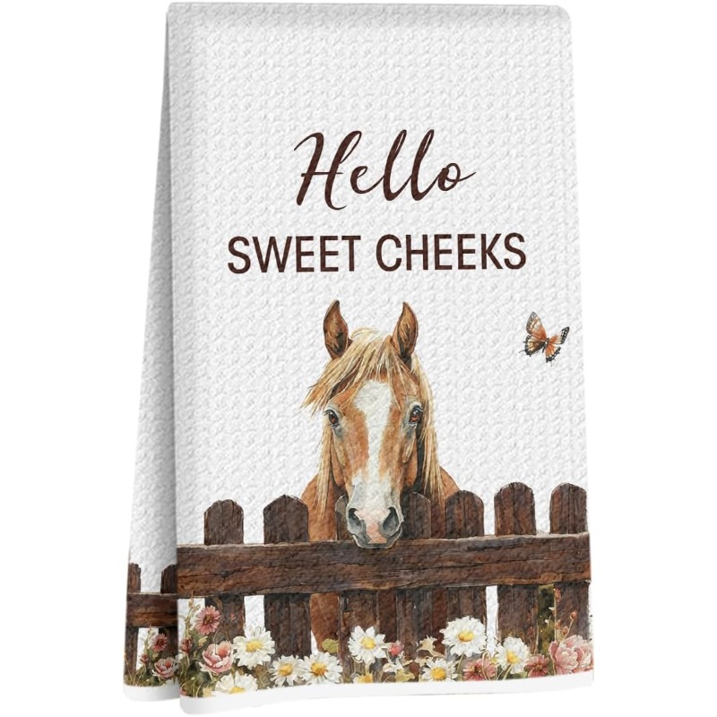 1pc 18x26 inch funny farmhouse horse kitchen dish towels   gifts for men women farm house hello sweet cheeks hand towels for room kitchen decor horse gifts for   farmer