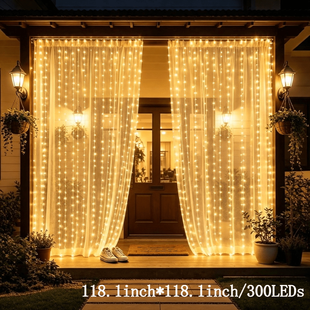 TEMU Extra Large 118.1 X 118.1 Inch Panoramic Draped Curtain Waterfall Light, 300pcs High-brightness Led Beads, Usb Powered, 8 Dynamic Flowing And