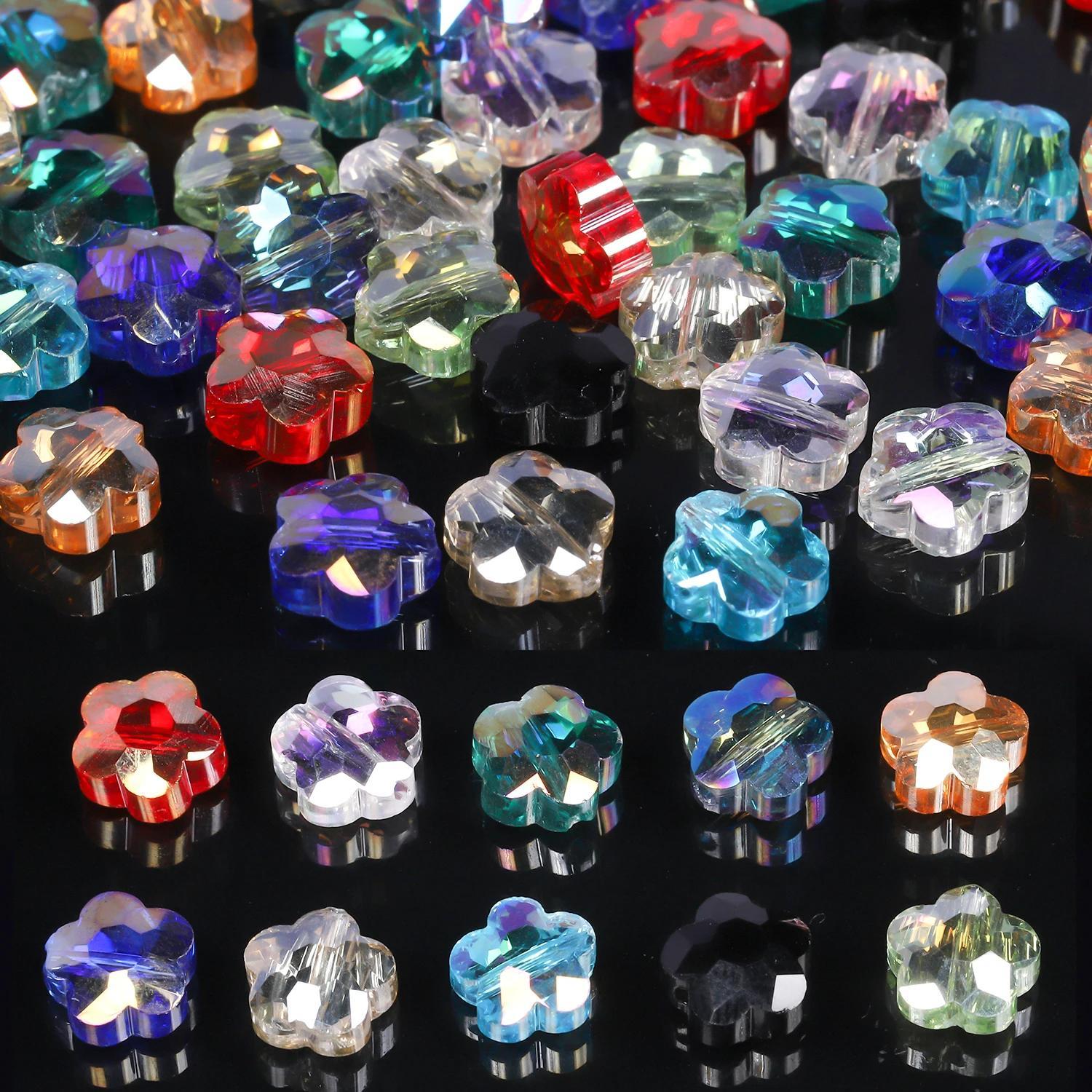 TEMU Lot de 100 perles EFREY 8 mm de fleur de prunier - Perles en verre à facettes scintillantes pour la fabrication de bijoux, le bricolage, pour
