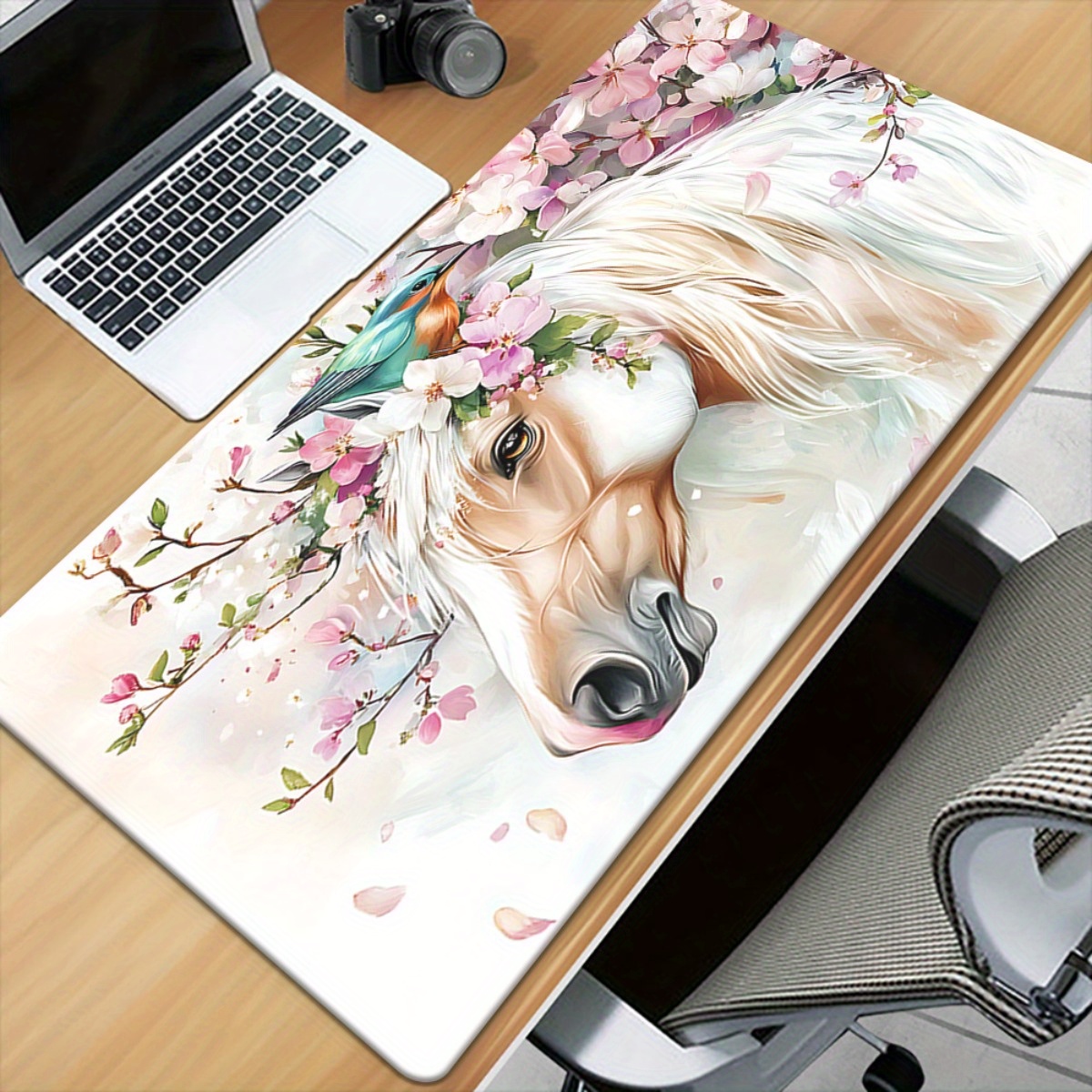 TEMU 1pc White Horse With Unicorn Horn Desk Pad For Gaming, Office Decoration, Non-slip Rubber Base, Xxl Computer Mouse Pad, Versatile Mouse Pad For