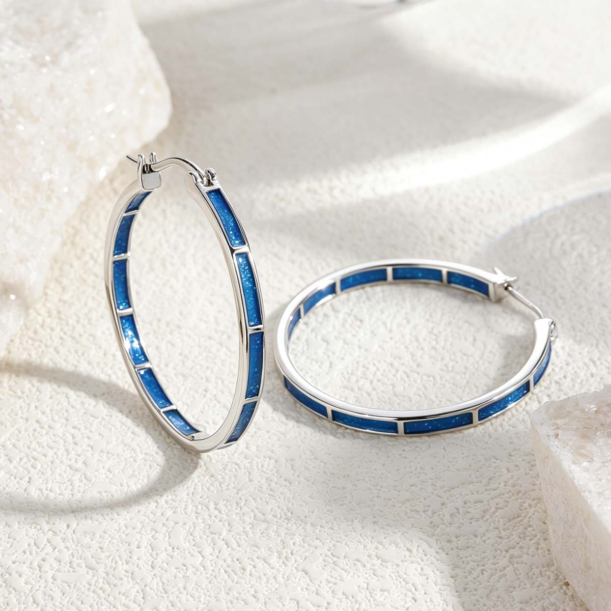 Women's Retro Style Royal Blue Enamel Large Hoop Earrings
