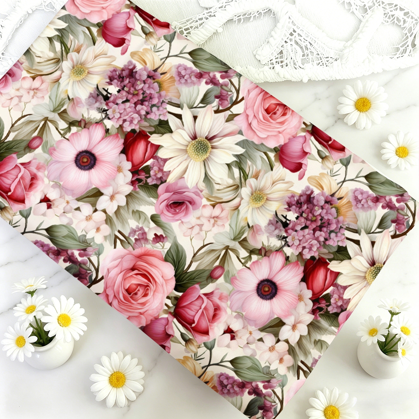 TEMU 1pc Exquisite Floral Pattern Fabric, Multiple Sizes Available, Soft And Comfortable Polyester Fabric For Diy, Suitable For , Diy Crafts, Diy