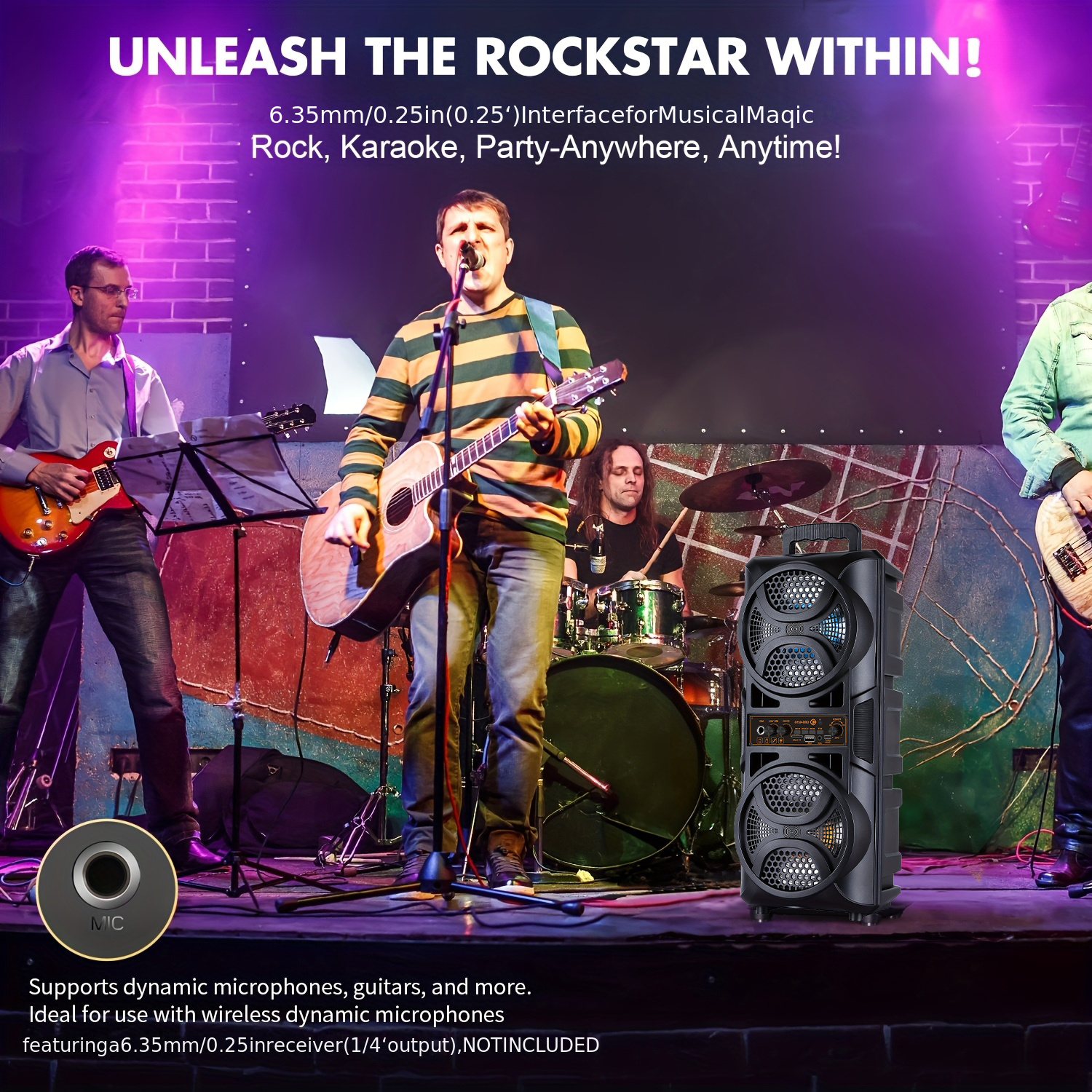 Professional Large Bluetooth Speaker with Microphone, Portable Design with Subwoofer Party Box for JBL, with LED Light, Compatible with BT/USB/TF/AUX/FM/TWS/MIC/EQ Functions, Professional Karaoke. Ideal Gift for Birthdays, Christmas, New Year.