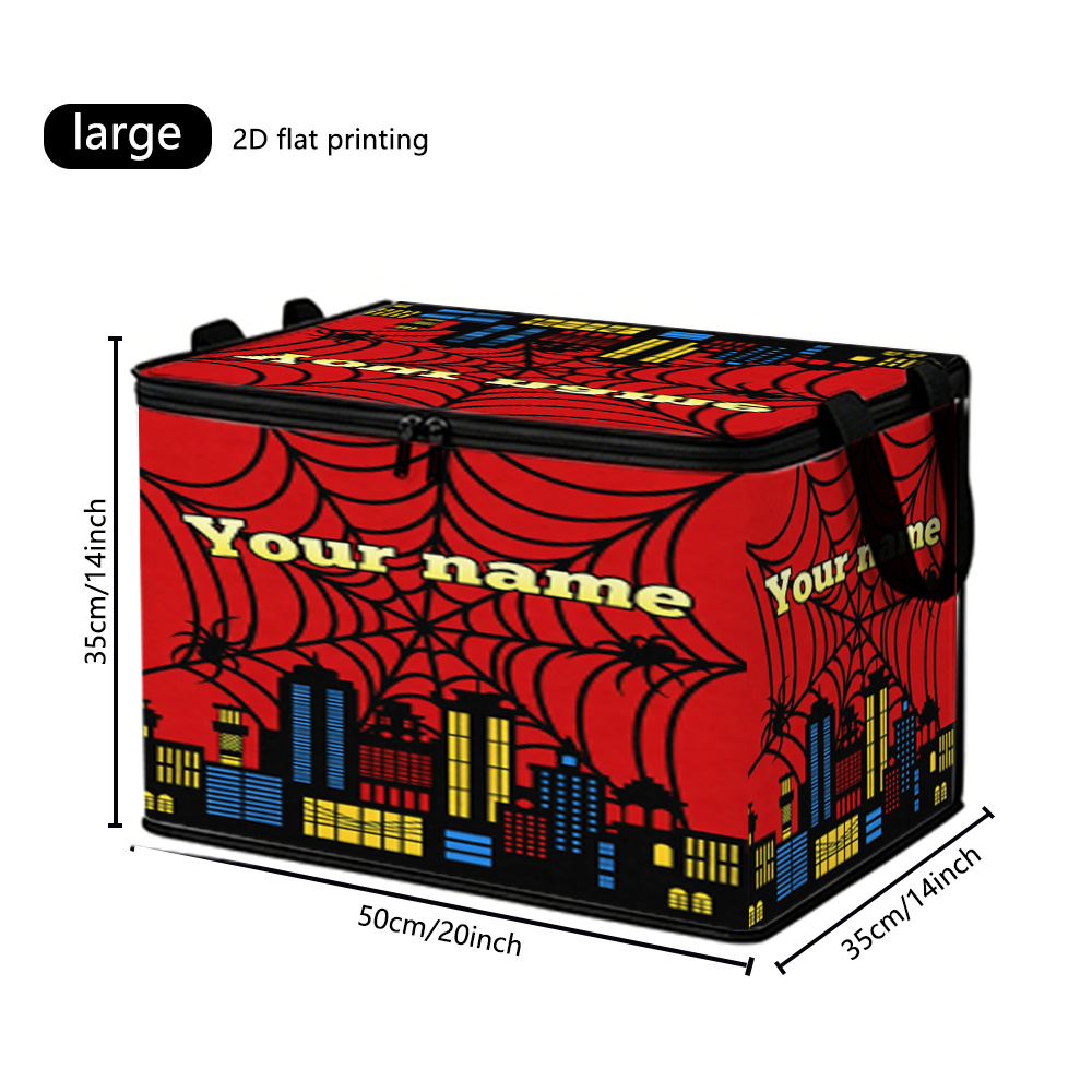 TEMU Popular Hero-themed Customizable Large Foldable Zipper Storage Box, Featuring A 2d Flat-printed Red Background With A Spiderweb City Silhouette