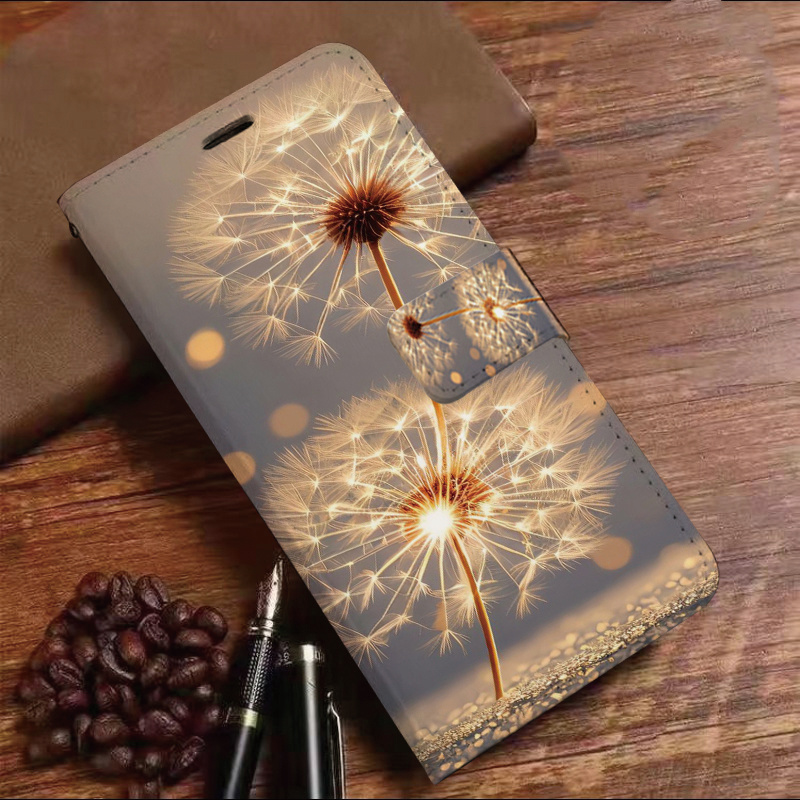 TEMU Phone Case: Dandelion Synthetic Leather Phone Case With Card Slots, Stand Function - Protective Case Suitable For A30 40 50 A51 Series And S20