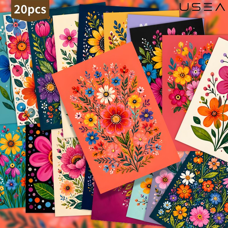 TEMU 20pcs Floral Botanical Postcard Set Colorful Art Aesthetic Decorative Postcards For Mailing Wall Collage Scrapbooking Greeting Gifts