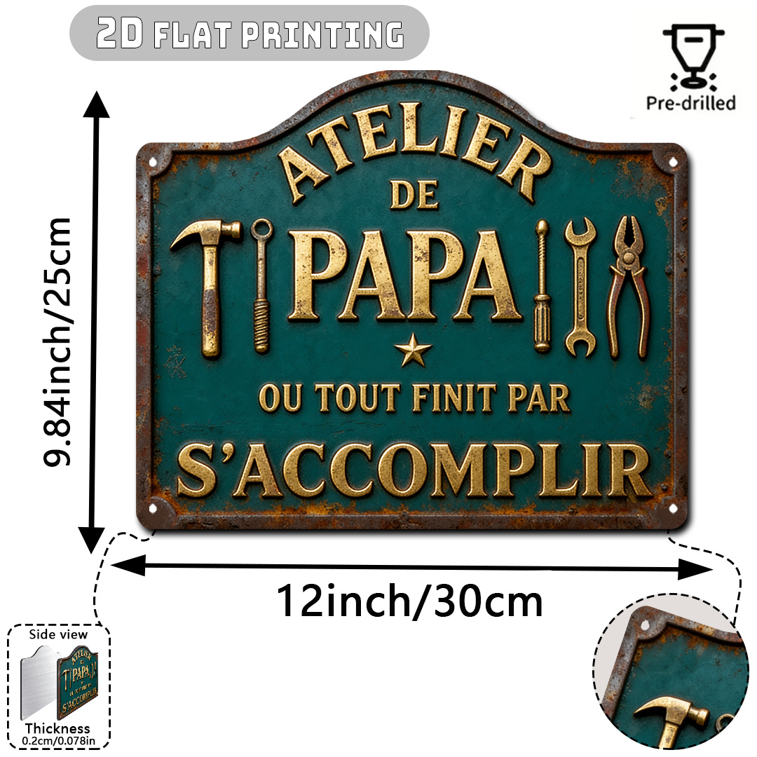 TEMU 2D Plat - [2D Plat] 2D Plat - [2D Plat] 1pc Français pour Atelier Père Thème Plaque Vintage (12'X9.8') Panneau Vintage, Art Mural Rustique