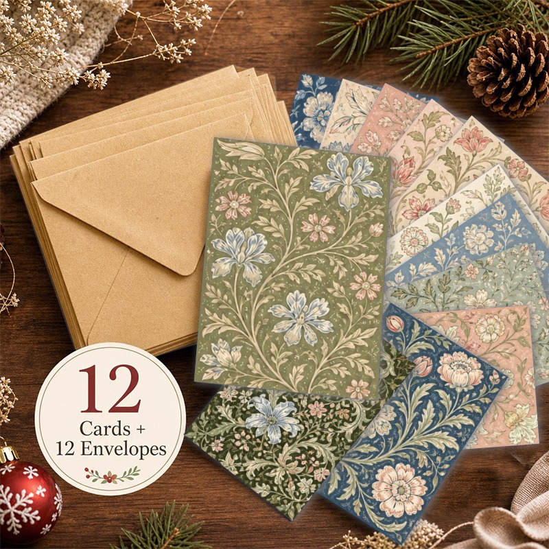 TEMU Usea12 Cards And 12 Envelopes 12-pack Vintage Floral Blank Greeting Cards With Envelopes, Bulk Cards For Thank You Birthday Wedding Sympathy,