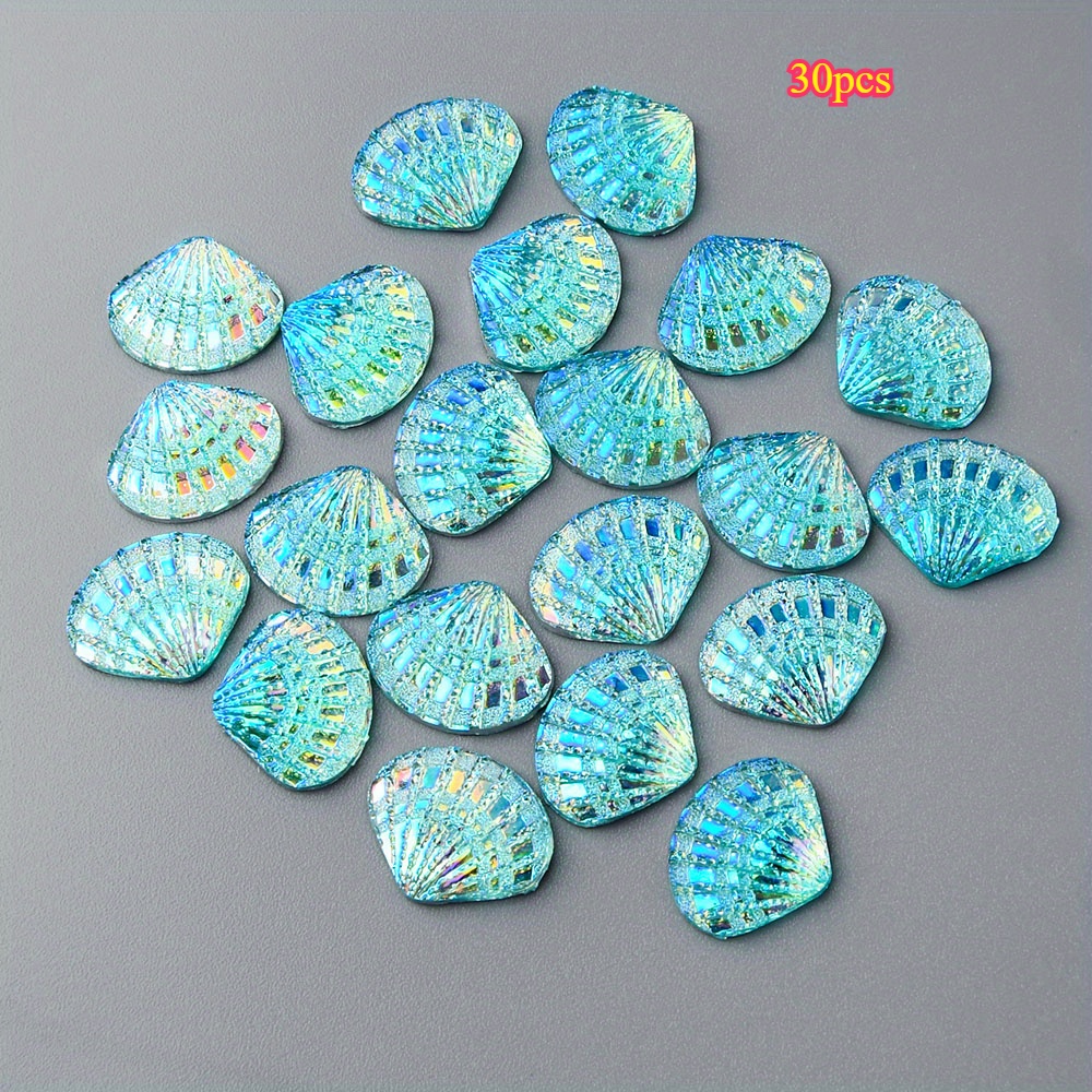 TEMU 30pcs 1.4*1.7cm Ab Resin Glitter Shell Flatback Rhinestone Mixed Shell Sea Shape Resin Flatback Rhinestones For Scrapbooking, Wedding Appliques,