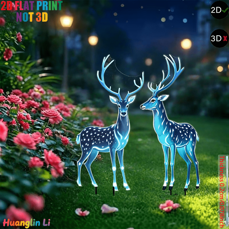 TEMU 2d Flat - 【2d Flat】 2d Flat, 1pc Acrylic Stake, No Electricity Needed, Lightweight Outdoor/indoor Decor, Fence - Cute Animal Yard Ornament, Deer