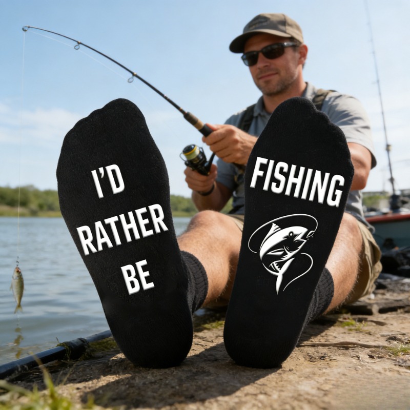 TEMU 1 Paire de Chaussettes Antidérapantes de Pêche Amusantes pour Hommes " Fishing", Chaussettes d'Extérieur pour Hommes, Cadeau de Pêche, Cadeau