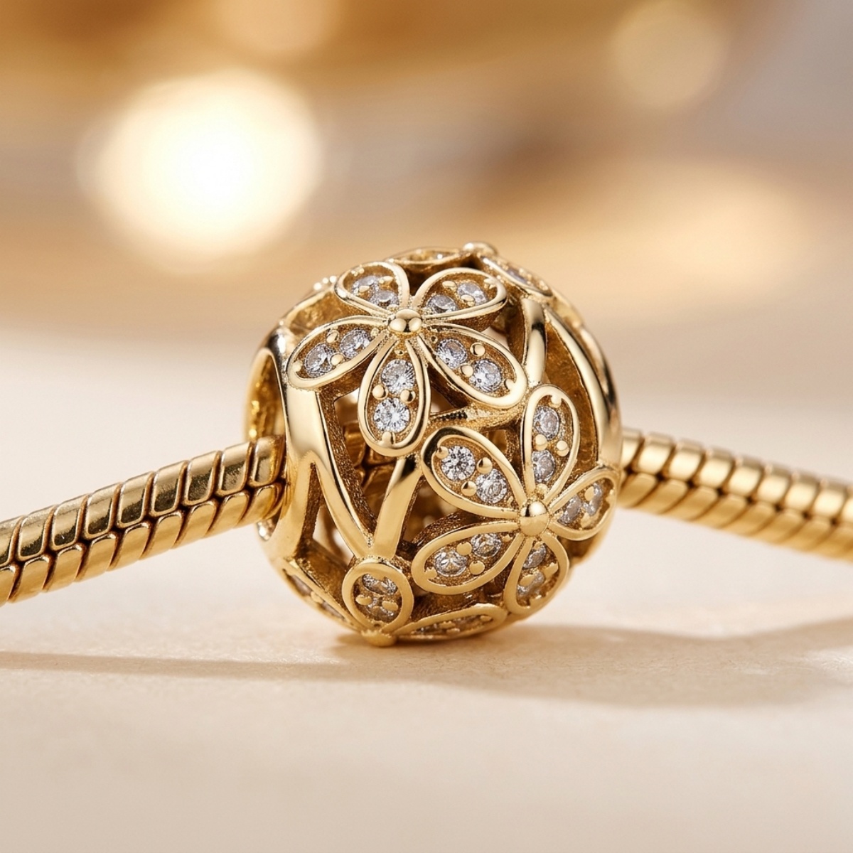TEMU Hollow-out Floral Through-hole Charm Beads, Light Luxury Golden Vintage-style Spacer Beads, Multi-flower Small Rhinestone-encrusted Hollow-out