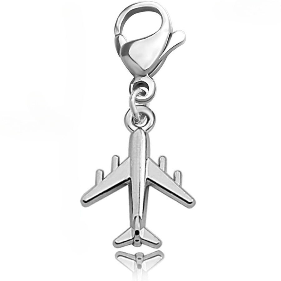 1pc Alloy Silvery Airplane Charm With Lobster Clasp, Traveler's Keychain Pendant, Suitable For Models