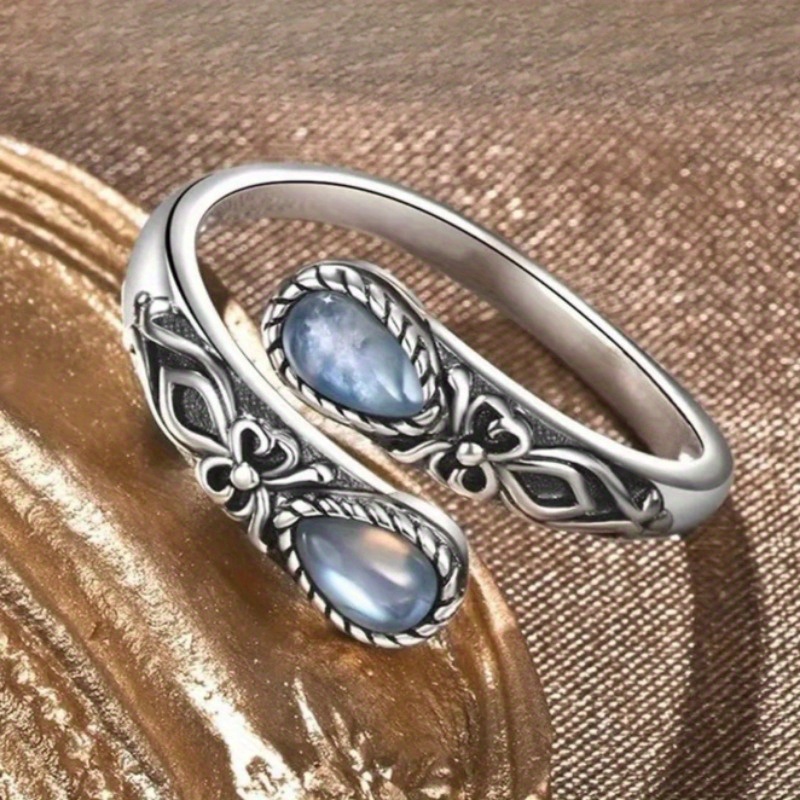 Bohemian Moonstone Spoon Ring - Adjustable, Vintage Style for Women