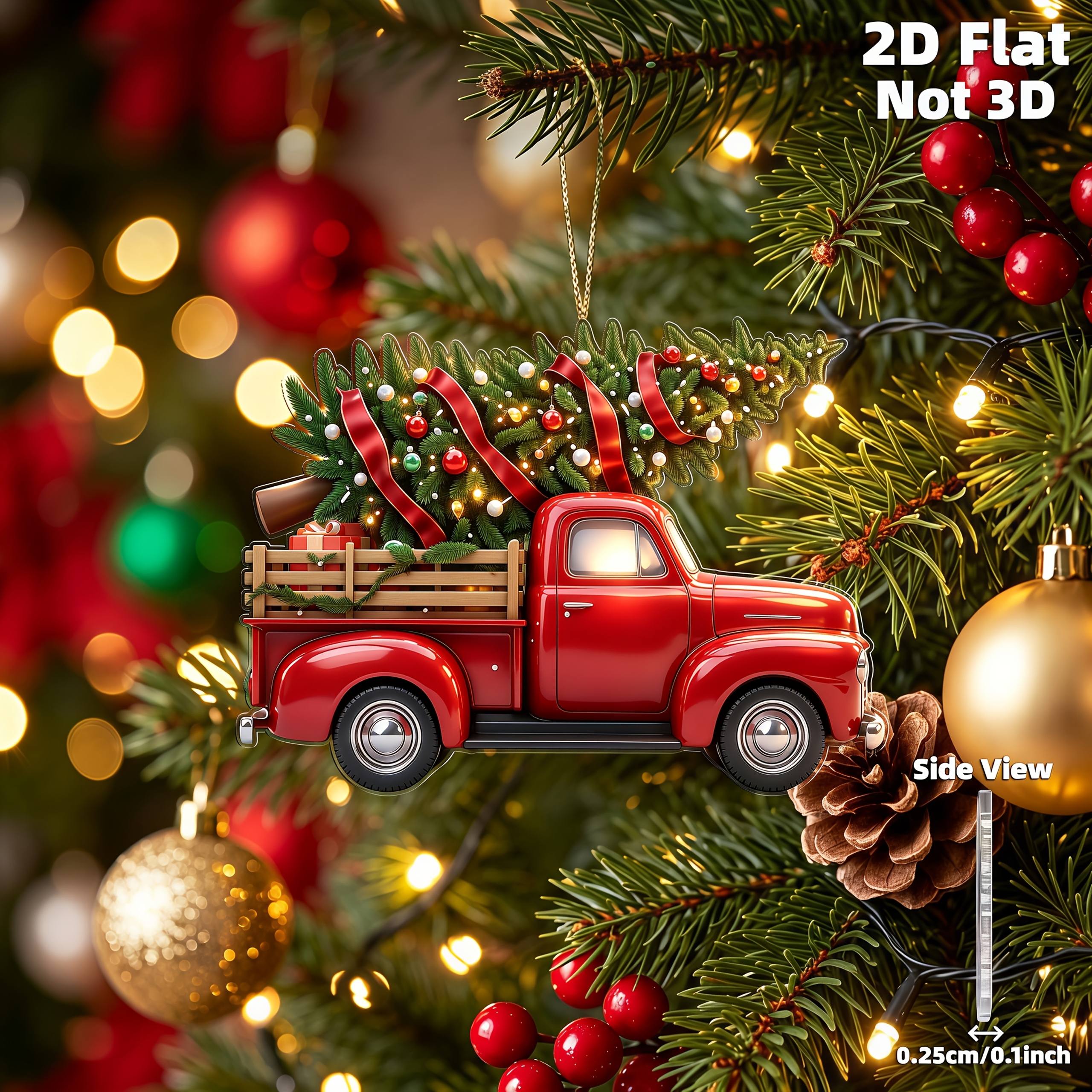 TEMU 2d Flat, 2d Flat Cute Truck Christmas Tree Acrylic Pendant, Suitable For Backpacks, Car Rearview Mirror Charms, Ornaments, Christmas Decorative