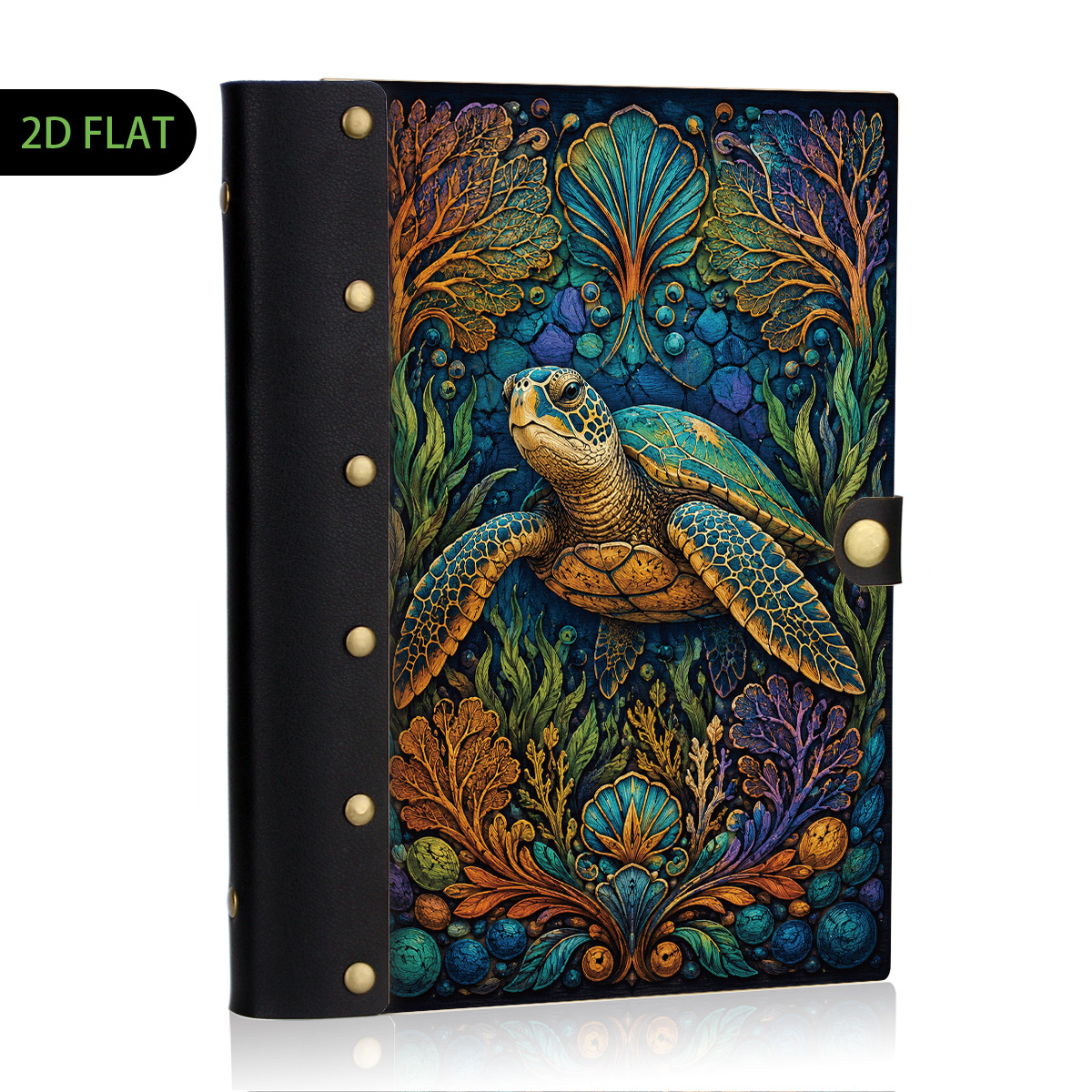 TEMU 1pc 2d Flat Sea Notebook, 100 Pages, Leather Rivet , Wooden Hard Cover Design, Loose Leaf Binder Journal, High Quality Eye Friendly , Vintage