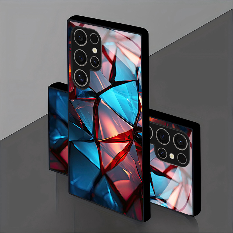 Phone Case: Red And Crystal Crack Pattern Stylish Versatile Business Look High- Phone Case For Iphone 17/16/15/14/13/12/11/plus/pro/pro Max Air And Galaxy S25/s24 Plus/s23/s22 Ultra