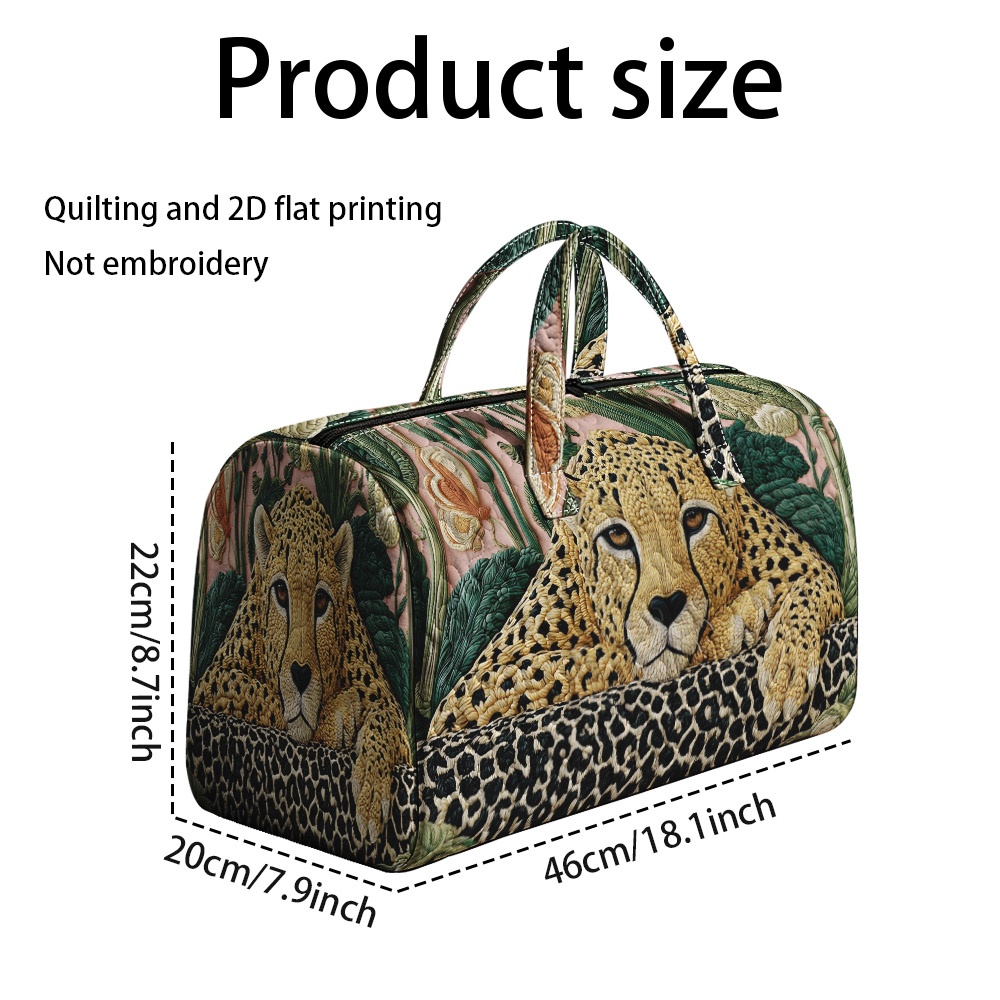 TEMU 2d Flat Printing 1pc Resting In Jungle Quilted Tote Bag, Classic Zipper Travel Handbag For Gym And Sports, Portable Overnight Carrier For Beach
