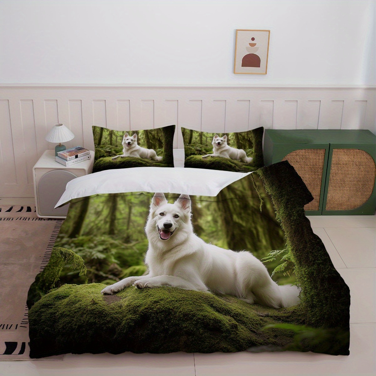 TEMU 3pcs White German Shepherd Dog Print Bedding (1duvet Cover   2pillowcase, Without Core) For Bedroom Decor