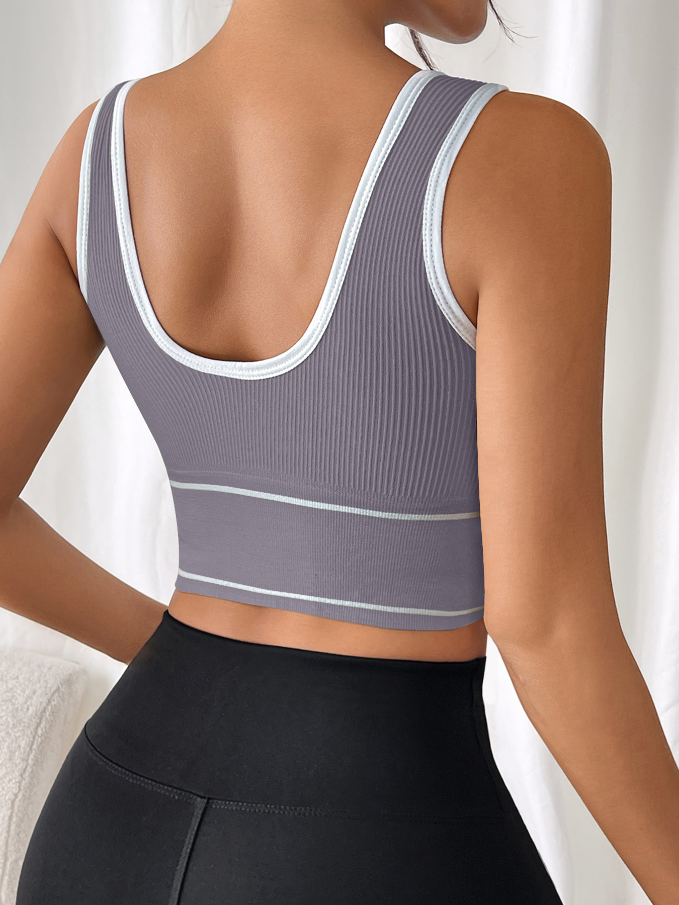 DanShen Women's High-Support Sports Bra - Wireless, Padded, Stretchy Nylon Blend for Yoga & Running, Mint Green Ribbed Design with White Logo, Machine Washable