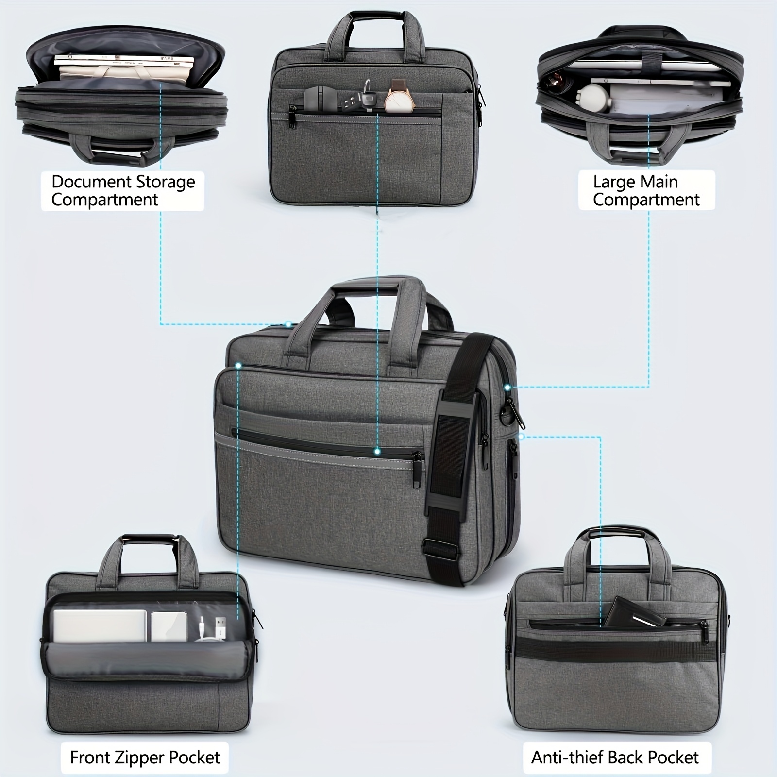 15.6インチ対応 男女兼用 軽量拡張可能  付き ノートpcケース - 調整可能ストラップ付き 15.6インチノートブック対応 旅行・大学・カジュ フェッショナル向け ラップトップキャリア 商品詳細 3