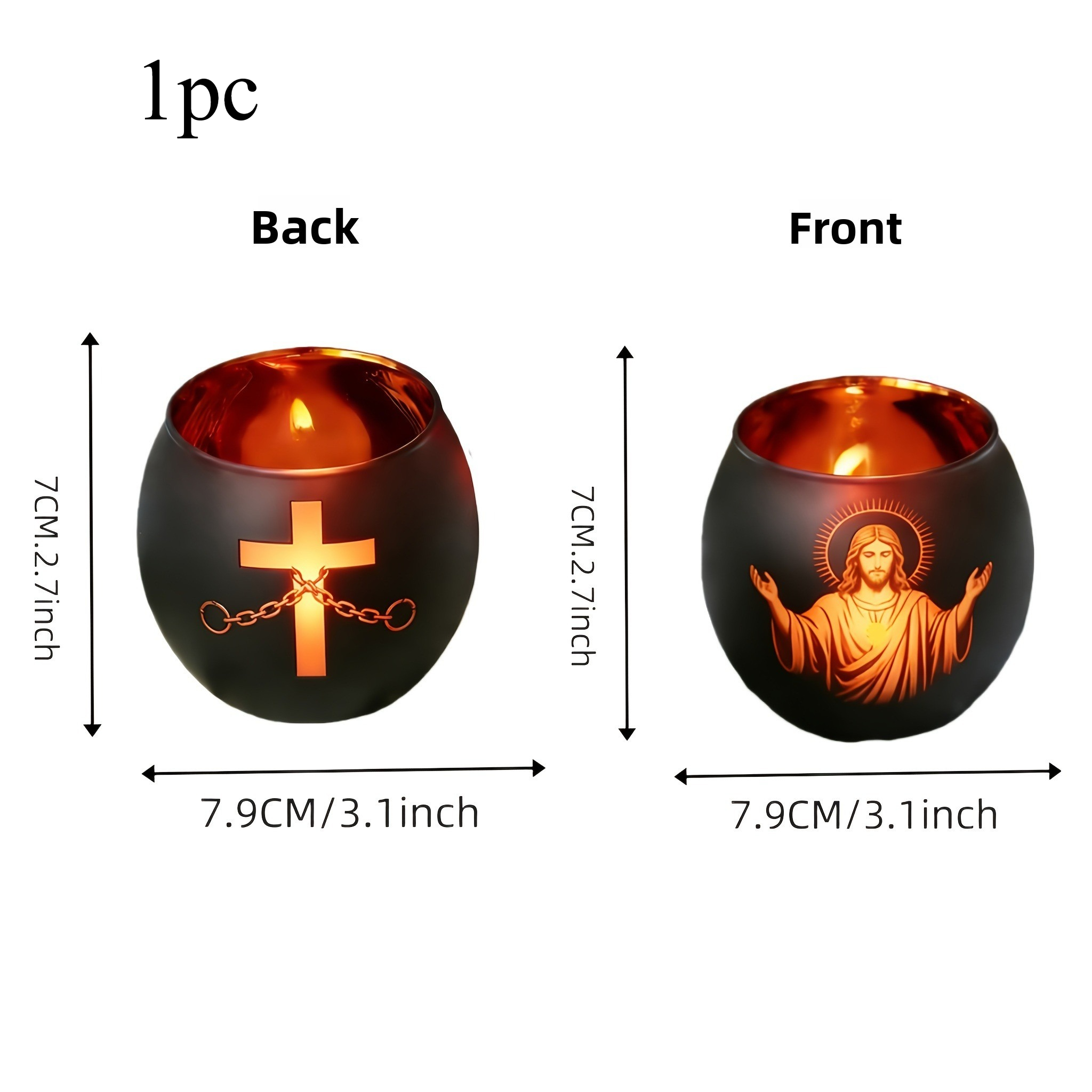 1pc Figure And Cross With Chains | Black Glass Candle Holders For Easter, Ideal For Christian Religious Events, Space Meditation, Spiritual Gifts, And Atmosphere