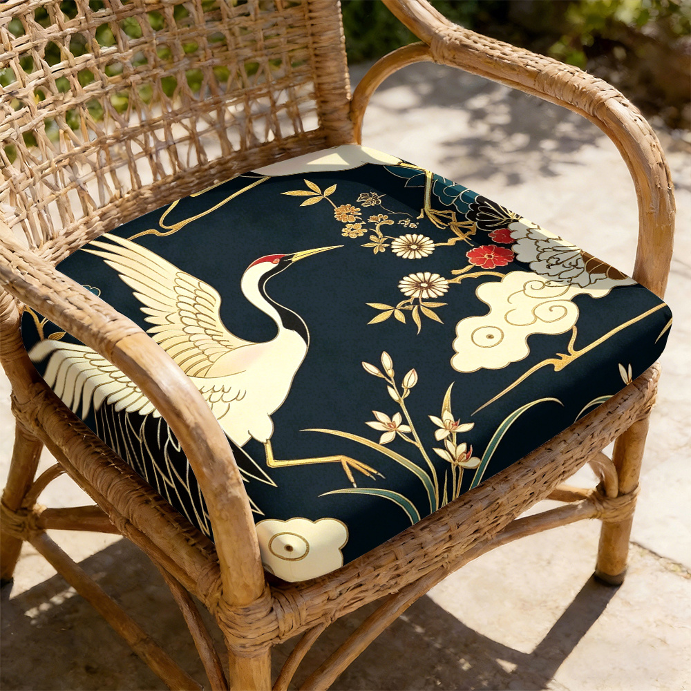 1pc Peony And Crane Pattern Courtyard Chair Seat Cushion, Indoor And Outdoor Seat Cushions, Back Cushions, Size 19.7*17.7*1.57inch, Suitable for Garden Chairs, Office Chairs And Floor Seats. Soft And Comfortable