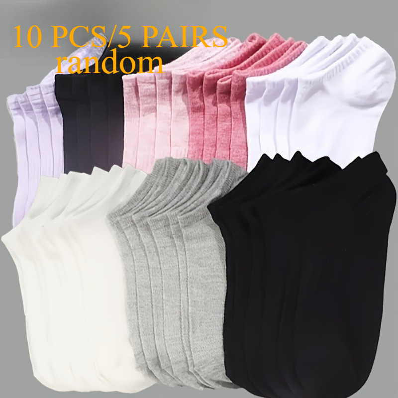 TEMU 10 pièces (5 paires) de chaussettes cheville assorties aléatoirement, unisexes, fines, respirantes, couleurs , adaptées et à l'été, chaussettes