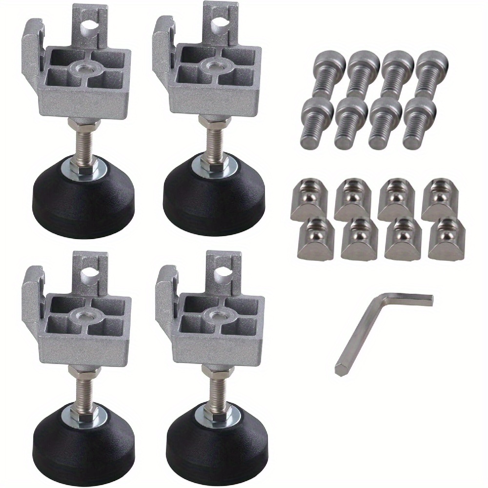 E-shop 4 Stück M8 verstellbare Nivellierfüße für 40x40mm Aluminiumprofile, höhenverstellbares Stützständer-Verbindungsset mit Grundmuttern