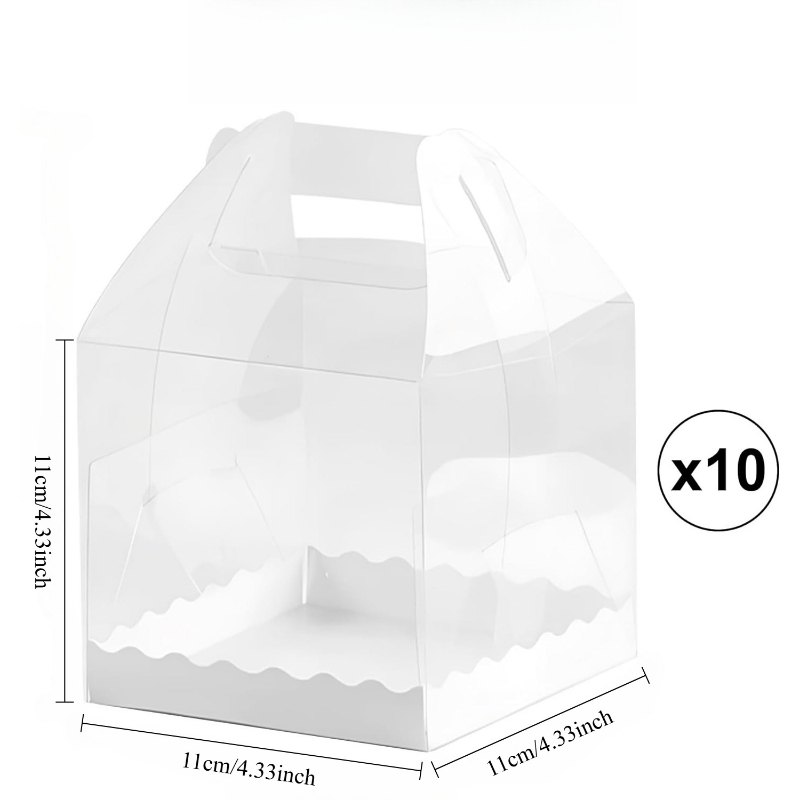 Clear Cake Boxes 10pcs Transparent Cake Box With Handle Cupcake Candy Display Boxes For Cupcakes, Treats, Party Favors, Gift Packaging