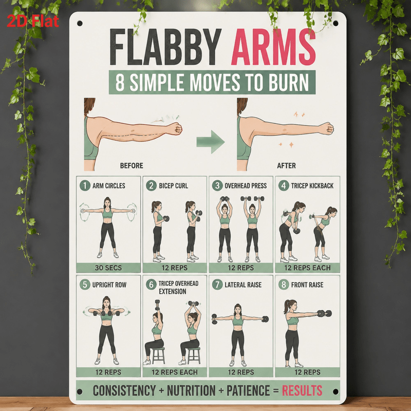 TEMU 2d Flat, 1pc Metal Wall Art Vintage Fitness Theme Arm Workout Guide 8 For Metal Sign 2d Flat 6x12 Inch Wall Decor For Home Gym Bedroom Living