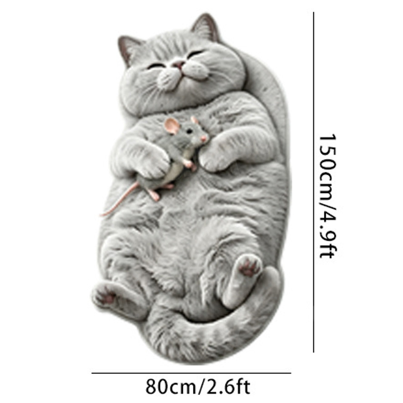 TEMU Velvet With A Dotted Plastic Anti-slip Backing, 2d Painting With A Thin Velvet Texture And 3d Effect, Not Long-pile. Adorable Gray Flat-lying