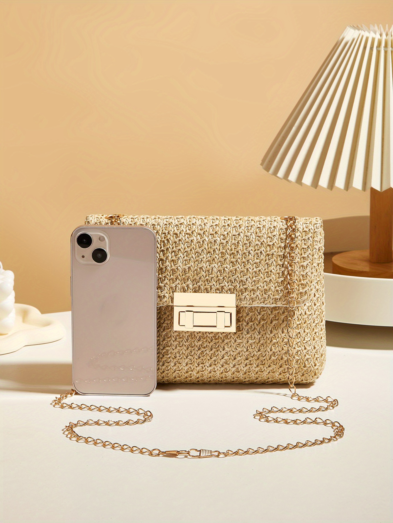 2025 New Trendy Woven Women'S Tote and Wallet, Practical Crossbody Bag, Single Shoulder Bag, Small Square Bag, Metal Chain Strap, Simple Women'S Crossbody Bag