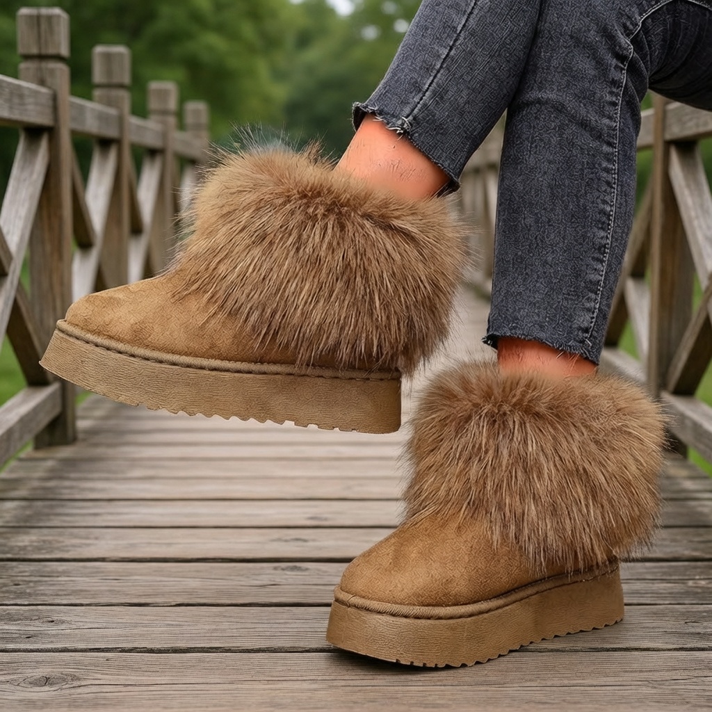 TEMU Platform Sole Mid-heel (3-5cm) Winter Round-toe Rubber Long Plush Short Boot. Contact Seller To Snow Boot Shaft Length