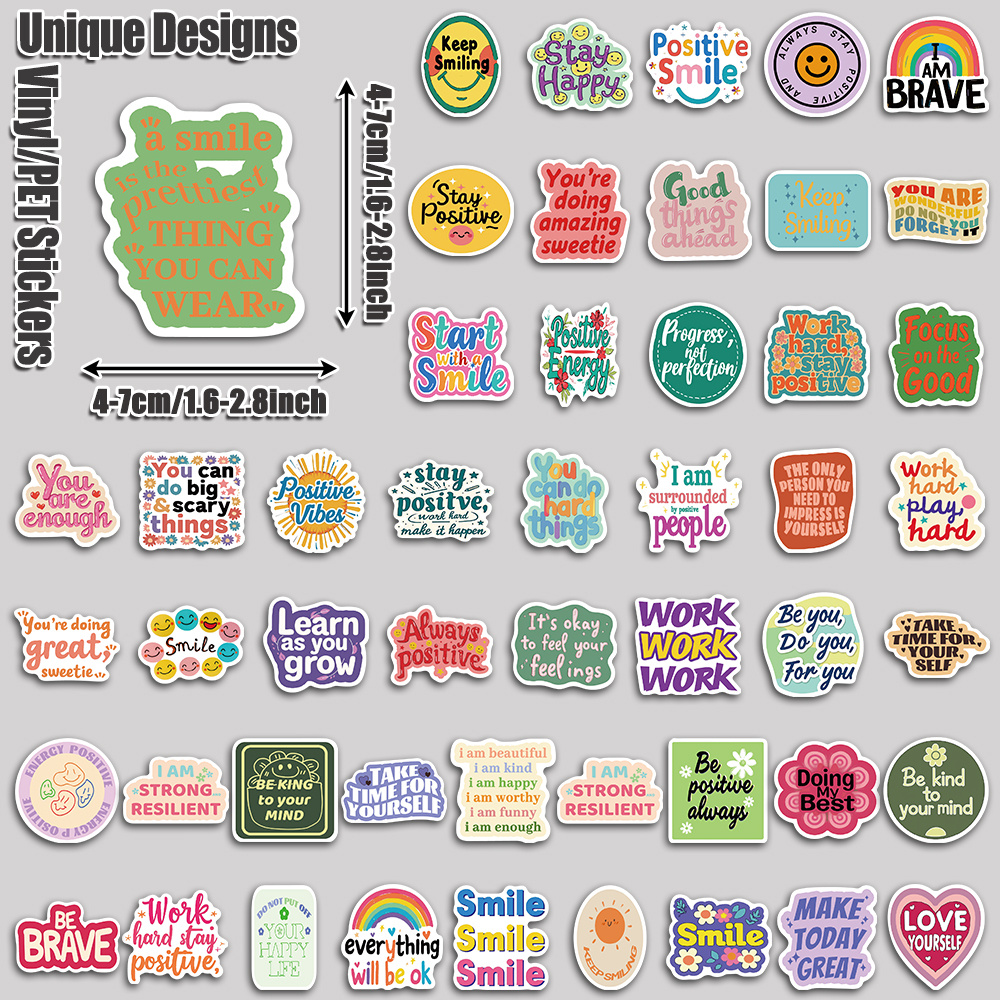 TEMU 50pcs Positive Affirmation Aesthetic Tablet Stickers Pack Perfect For Holiday Party Birthday And Home Decor Suitable For Laptop Luggage Scooter