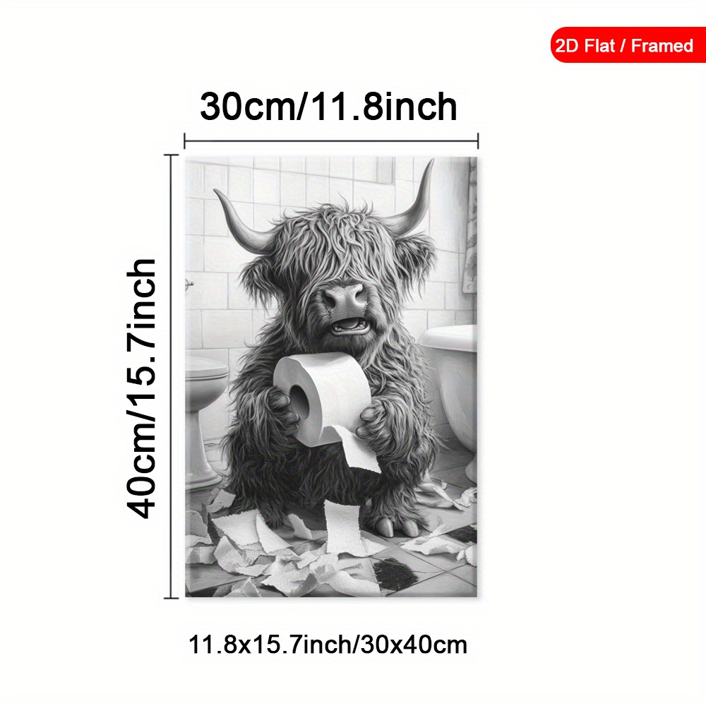 TEMU 1pc Framed Black And , Modern Poster, Chic Print, Moment Canvas Wall Art, Funny Cow Wall Arts, Bathroom Scene Poster, For Living Room, Bedroom,