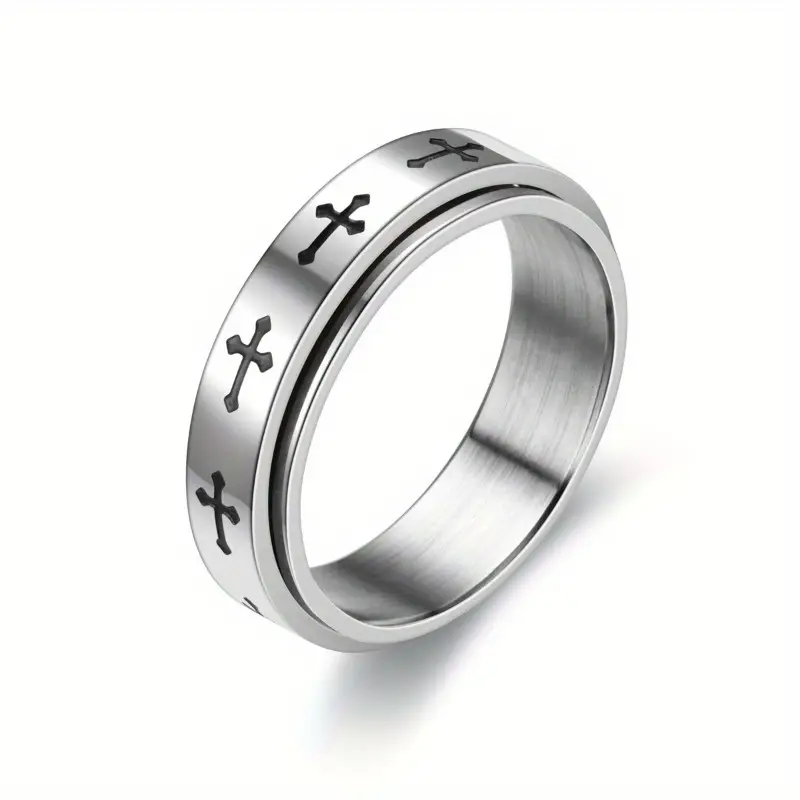 mens cross design rotating ring minimalist everyday formal jewelry christmas thanksgiving gift for him year round wearable ring for wedding birthday anniversary affordable luxury accessories versatile accessory unique electroplated wedding band stylish accessory durable jewelry fashion jewelry jewelry lovers Product details 1