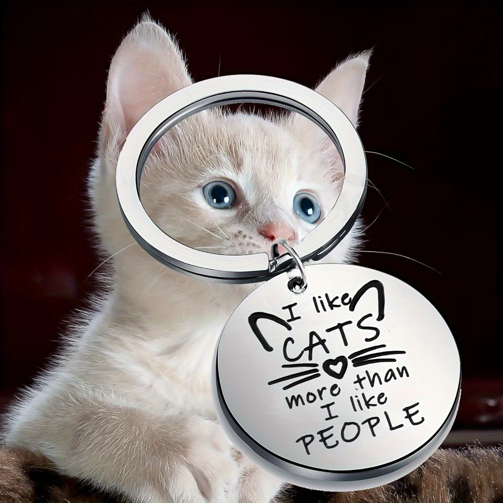 

i Like Cats People" Keychain, Round Stainless Steel Keyring, Valentine's, Birthday, Christmas, Graduation Gifts, Ideal For Women, Cat Lovers, Backpack & Car Accessories