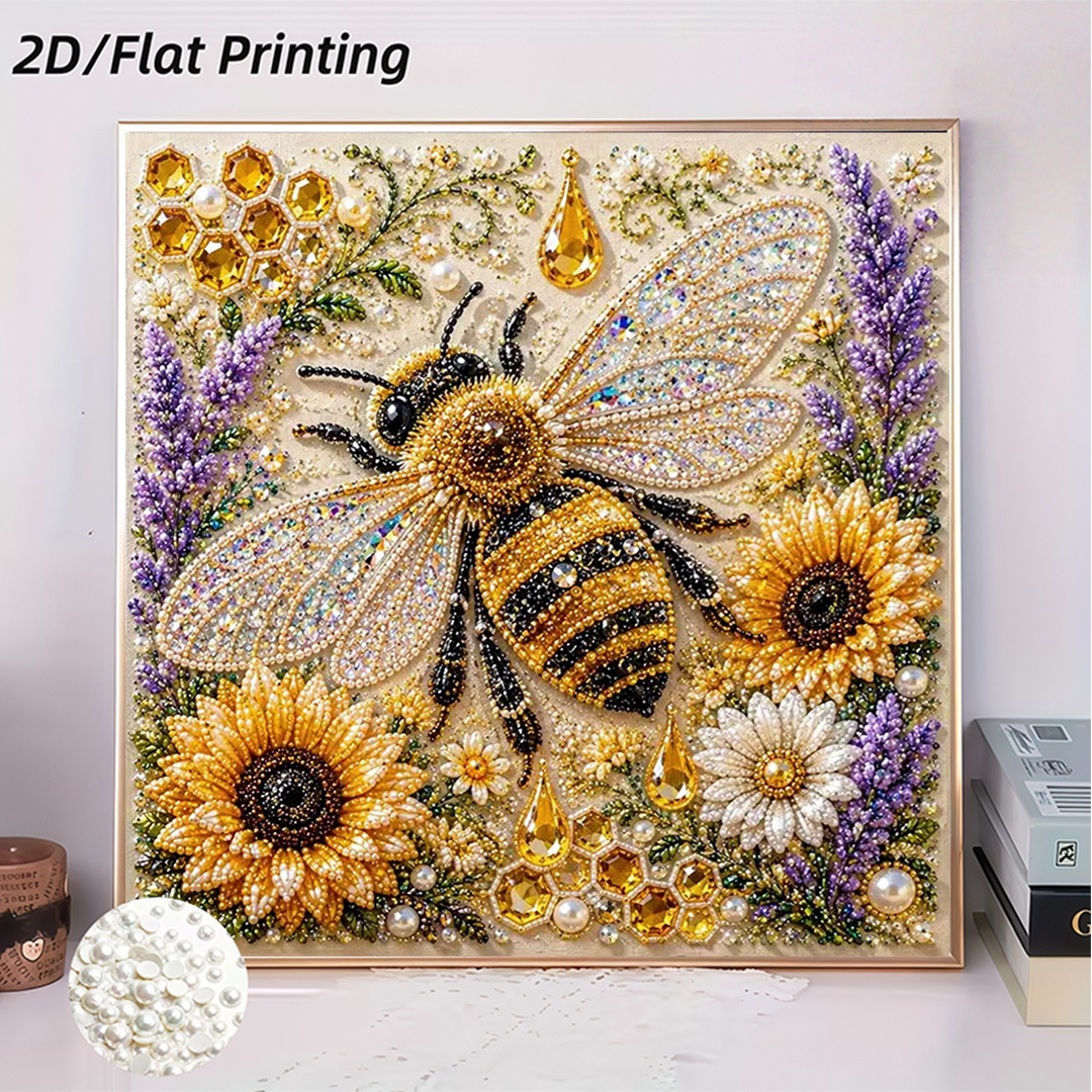 TEMU Nouvelle Peinture Perle avec Motif Floral Abeille, Kit de Peinture Diamant Adhésif Créatif Fait Main, Inclut des Perles et Quelques , Peut Être